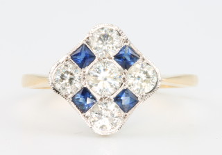 An 18ct yellow gold sapphire and diamond Art Deco style ring approx. 0.8ct, size P 1/2