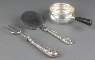 A Danish silver brandy warmer, a server and a fork 