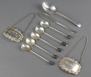 A silver brandy ladle Dublin 1971, 1 other,  5 coffee spoons, a teaspoon and butter knife 