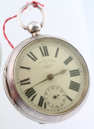 A silver cased key wind pocket watch with seconds at 6 o'clock, the dial inscribed English Lever by Yewdall Leeds