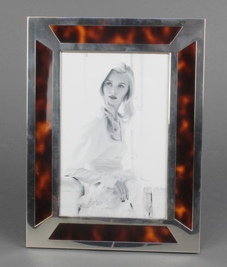 A silver and faux tortoiseshell rectangular photograph frame 3 1/4" x 6 1/2" 