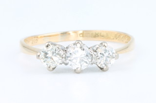 A yellow gold 3 stone brilliant cut diamond ring approx. 0.6ct, size L 