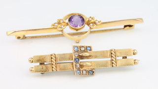 A 15ct gold Edwardian gem set bar brooch 
