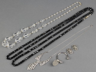 A marcasite necklace and earrings, minor jewellery