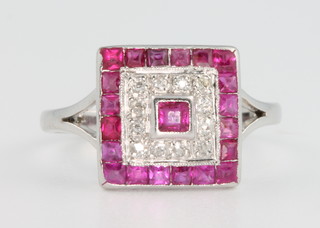 An 18ct ruby and diamond Art Deco style ring, size P 