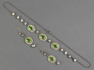 An antique green and white paste necklace and earrings