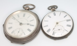 Two silver key wind pocket watches with seconds at 6 o'clock 