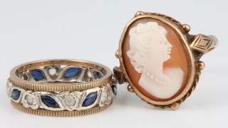 A 9ct cameo ring size N and a wedding band size K