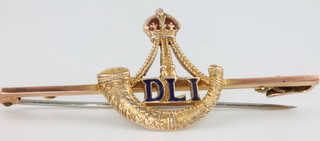 A 9ct Durham Light Infantry enamelled sweetheart brooch 