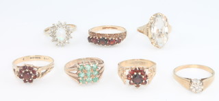 A 9ct gem set ring size J and 6 others, sizes K, L and O