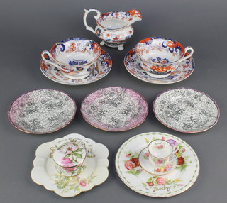 Two Amherst Japan pattern tea cup and saucers together with a milk jug and other decorative china 