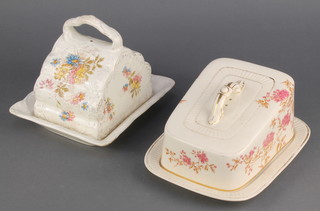 An Edwardian cheese dish and cover decorated with spring flowers, a ditto 