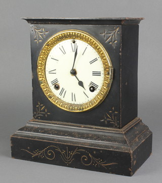 Ansonia, an American 19th Century mantel clock with enamelled dial and Roman numerals contained in an iron architectural case 