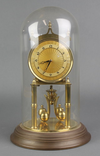 A 400 day clock with silvered chapter ring and glass dome