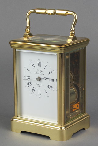 L Epee, 20th Century carriage timepiece the enamelled dial marked L Epee Fondee En 1839, stamped Sante-Suzanne France, contained in a gilt metal case 5" x 3 1/2" x 3" 