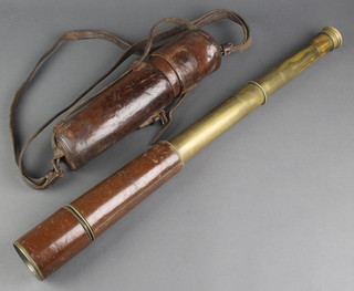A brass 3 draw telescope marked Tel.Sct.Regt.Mk.2 S BC Ltd & Co. 1470 O.S.126 GA with leather carrying case 