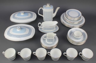 A Royal Doulton Counterpoint coffee and dinner service comprising coffee pot and lid, sugar bowl, milk jug, 6 cups, 6 saucers, 6 small plates, 6 medium plates, 6 large plates, 6 dessert bowls, sauce boat and stand and 2 tureens with lids