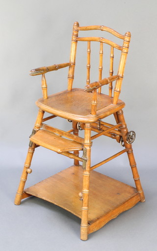 An Edwardian turned beech metamorphic high chair 37"h x 20"w x 19"d