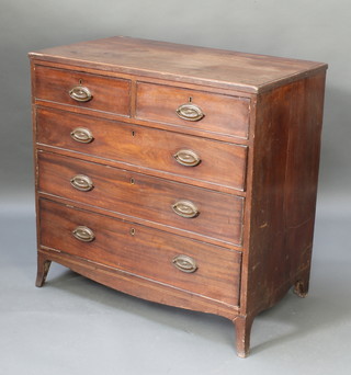 A Georgian mahogany chest of 2 short and 3 long graduated drawers with brass plate drop handles and escutcheons, raised on bracket feet 36"h x 36"w x 21"d 