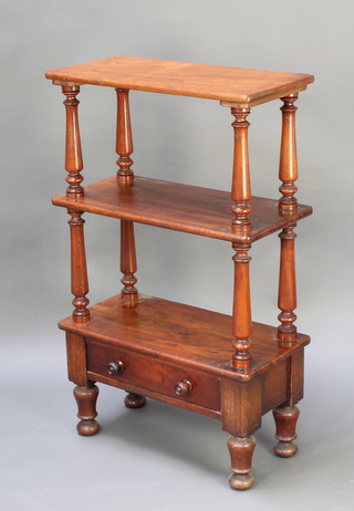 A Victorian rectangular mahogany 3 tier what-not raised on turned supports, the base fitted a drawer 39 1/2"h x 24"w x 11"d 