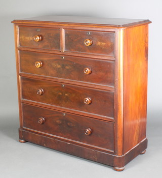 A Victorian mahogany D shaped chest of 2 short and 3 long graduated drawers with tore handles raised on squat bun feet 48"h x 48"w x 21"d 