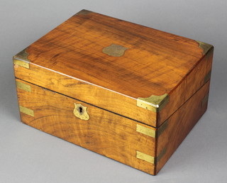 A Victorian walnut and brass banded writing slope with hinged lid, the interior fitted an inkwell 6"h x 11 1/2"w x 9"d 
