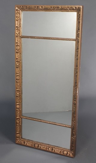 A triple plate over mantel mirror contained in a gilt painted carved frame 23" x 49 1/2" 