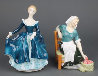 2 Royal Doulton figures - The Apple Maid HN2160 7" and Janine HN2461 8 1/2" 