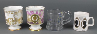 A Coalport limited edition vase to commemorate the centenary of the birth of Sir Winston Churchill 1874-1974 5", do. commemorating the Investiture of Prince Charles 1 July 1969 5", a ditto Brierley glass tankard 1969 together with a mug commemorating the Royal Wedding of 1973 