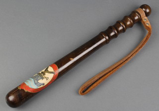 A turned wooden presentation Police truncheon with transfer decoration 