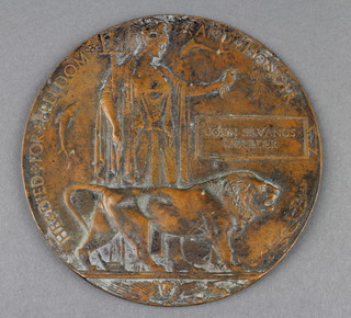 A First World War Death plaque to John Silvanus Moulder, killed in action 19.07.1916