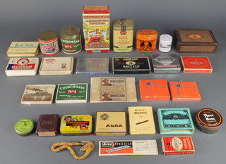 A Mikasa cigarette carton, a Churchman's No.1 cigarette carton, a ditto Sweet Caporal ditto, various other cigarette related cartons and tins  
