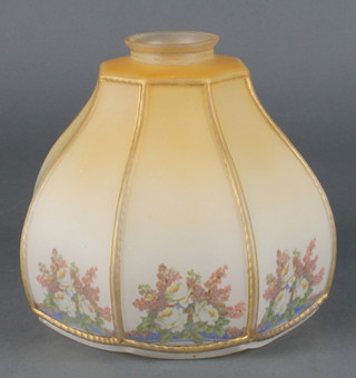 An Art Deco octagonal opaque glass light shade with floral decoration 6 1/2"h x 7" diam. 