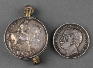 A Messina earthquake medal, unamed, (suspension ring missing)  together with a British War medal and Victory medal to 376836 Sgt. A Baker Royal Scots, now mounted as a cigarette lighter