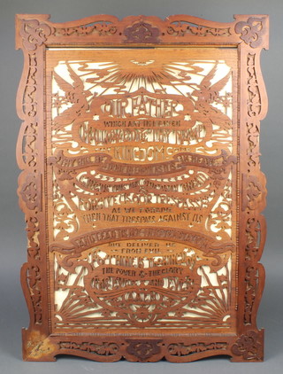 A 19th Century fret work panel - The Lord's Prayer, contained in a fret work frame 33"h x 23"w  