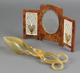 A pair of horn servers together with a 19th Century walnut and ivory mounted photograph frame 5" x 7 1/2"