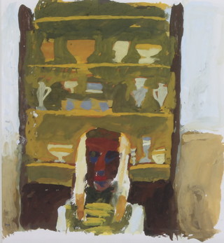 Mary Mabbutt, watercolour, monogrammed, "Sunday Afternoon in the Louvre", label on verso New Grafton Gallery 6 1/2 x 6 1/4"  