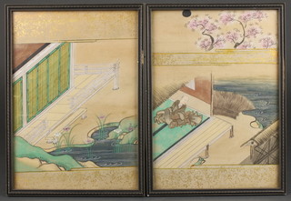 20th Century Chinese watercolours, study of a gentleman in a pavilion by a pond, another of a pavilion view, unsigned  9" x 6 1/2"
