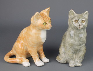 A Jenny Winstanley figure of a ginger cat with glass eyes 9", a grey ditto 9" 