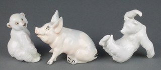A German figure of a polar bear 4", a Rosenthal ditto 3 1/2" and a Beswick pig 
