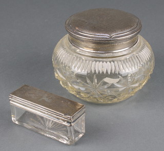A silver mounted cut glass dressing table jar, Birmingham 1925, a Victorian ditto London 1851 