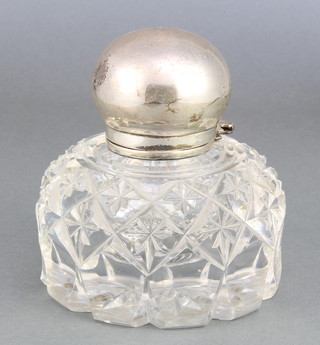 A Victorian silver mounted cut glass inkwell London 1893 5 1/4" 