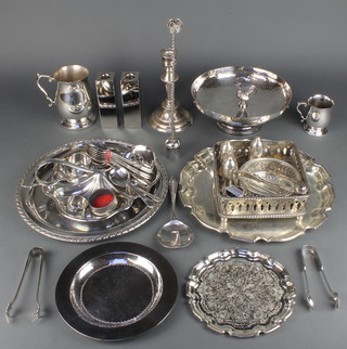 A silver plated 3 division hors d'oeuvres dish minor plated items 