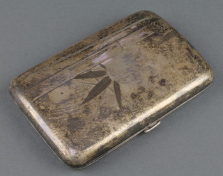 An early 20th century Japanese silver cigar case with bamboo decoration, signed, 185 grams