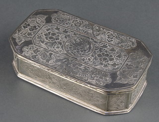 A Persian silver 2 division octagonal box with floral and bird decoration 240 grams 4 1/2" 