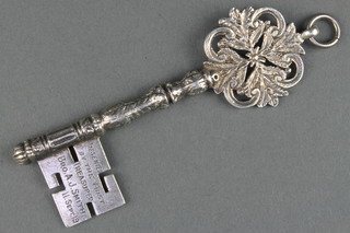 A Sterling silver Masonic Treasurers collar jewel in the form of a key 44 grams 