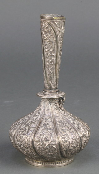 A Persian silver vase with floral decoration 108 grams 5" 