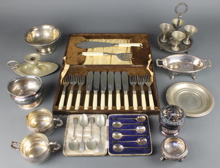 Two silver plated cased sets and minor plated items