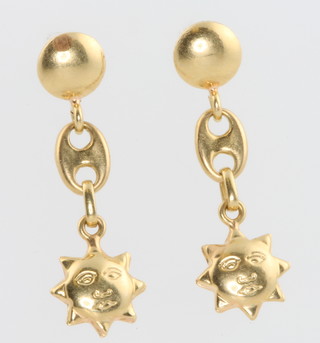 A pair of 18ct yellow gold moon drop earrings 2.2 grams 