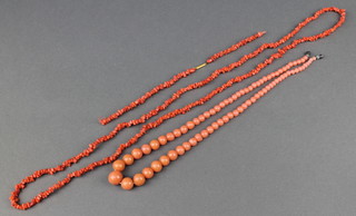 A Victorian natural coral necklace and an agate bead necklace 20 1/2"